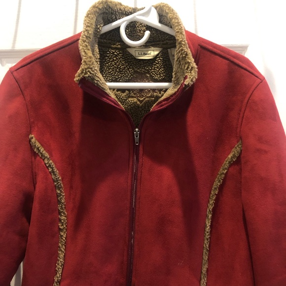 L.L. Bean Red Faux Suede & Sherpa Holiday Jacket XL ❤️ - Picture 3 of 11